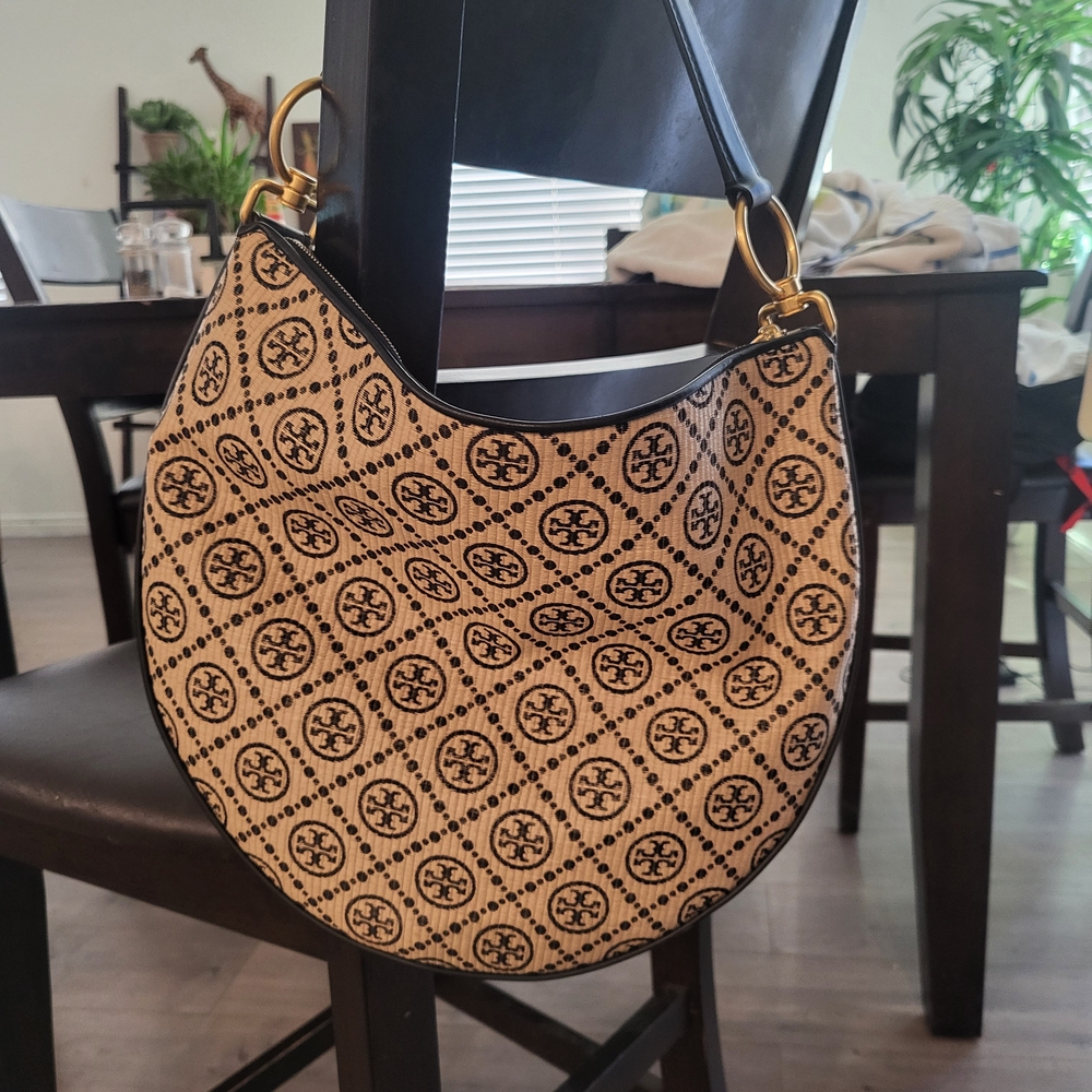 Tory Burch Black and Tan RAFFIA  Shoulder Bag